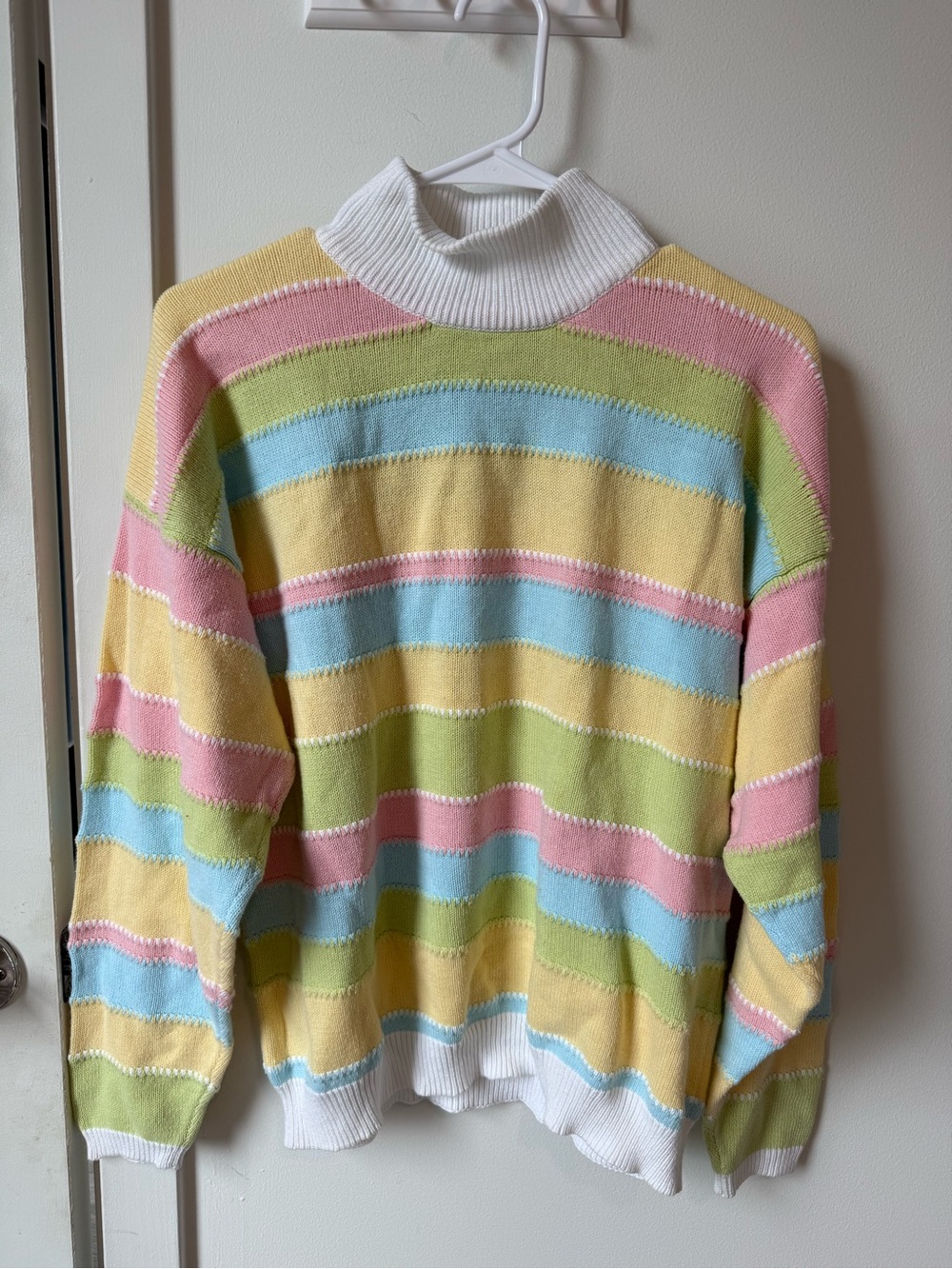 Pastel Striped Turtleneck Sweater - White Collar